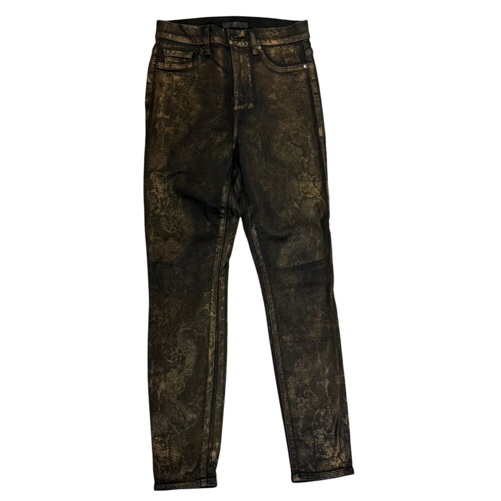 7 for All Mankind‎ Skinny Jeans 26 Coated Snake Print Bronze Metallic Denim 7FAM